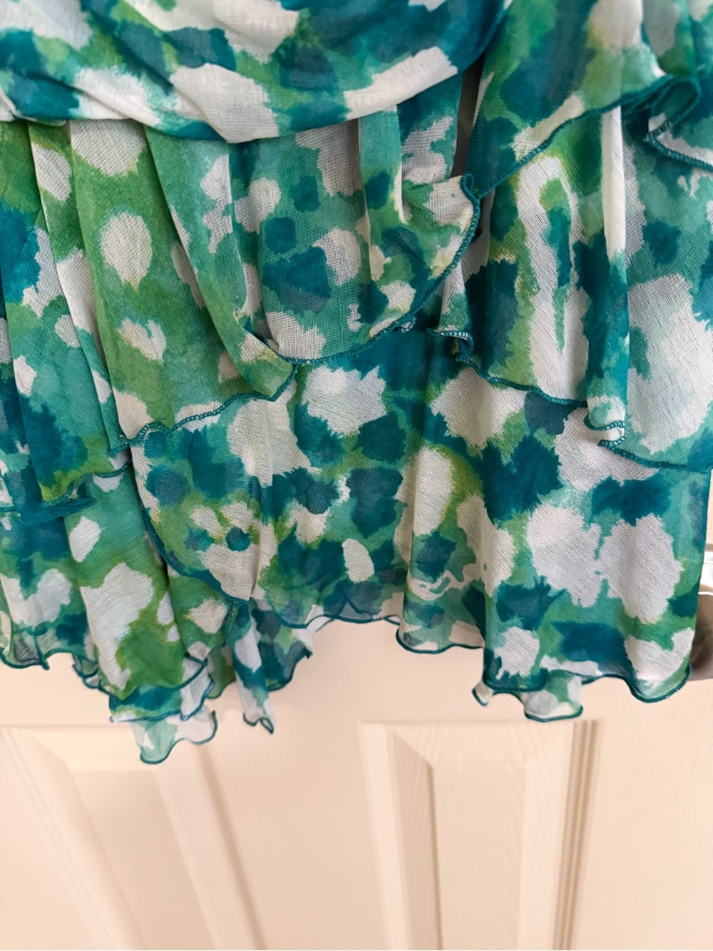 Diane Von Furstenberg Teal and Green - white watercolor V-Neck Dress. Silk 11 - Picture 4 of 5